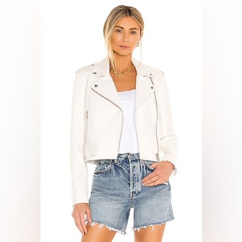 Pistola Women’s Tracy Cropped Leather Moto Jacket in White Size L